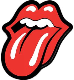 the rolling stones tongue sticker is shown in red and white, on a white background