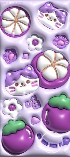 an assortment of purple and white items in a plastic tray, with hearts on them