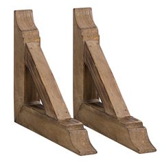 a pair of wooden brackets on a white background