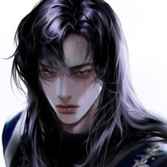 a man with long black hair and white eyes