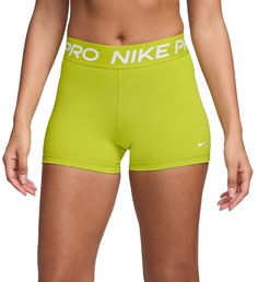 The Nike Pro Shorts are made with stretchy, sleek and supportive fabric that wicks sweat to help you stay dry and comfortable during your workout. This product is made with at least 50% recycled polyester fibers. Fit & Design: Tight fit for a body-hugging feel Medium support: feels like a snug hold to keep everything in place Mid-Rise: sits just below your natural waist (smallest part of your torso) Nike Dri-FIT technology helps you stay dry, comfortable and focused A wide, mid-rise elastic waistband feels supportive around your core Green Training Shorts With 4-way Stretch, Green Stretch Athletic Shorts With Go-dry Technology, Green Moisture-wicking Athletic Shorts With 4-way Stretch, Moisture-wicking 4-way Stretch Green Athletic Shorts, Green Moisture-wicking 4-way Stretch Athletic Shorts, Green Go-dry Shorts For Training, Green 4-way Stretch Athletic Shorts For Gym, Green Go-dry Athletic Shorts For Sports, Green Athletic Shorts With 4-way Stretch For Gym