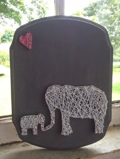 Mommy and Baby Elephant Custom String Art on Wooden Plaque, nursery decor, kids room, elephant theme Baby Crafts To Make, Baby Decor Diy, Baby Boy Pictures, Elephant Theme, Baby Crochet Patterns Free, String Art Patterns, Mommy And Baby, Boy Blankets