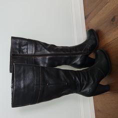 Nwot Boc Genuine Leather Tall Black Boots. Size 6. Black Casual Heeled Boots For Business, Casual Black Heeled Boots For Business, Black High-top Calf Leather Moto Boots, Black Leather Knee-high Combat Boots, Black Leather Snip Toe Knee-high Boots, Classic Black Ankle-high Moto Boots, Black Ankle-high Riveted Moto Boots, Black Boots Tall, Shoes Heels Boots