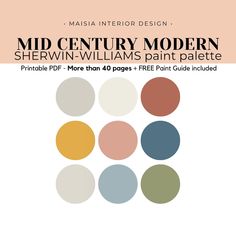 the front cover of a book titled mid century modern shewn - williams paint palette