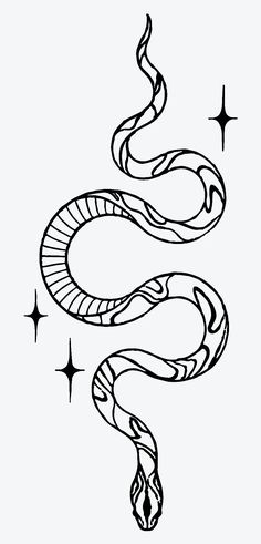 a black and white drawing of a snake