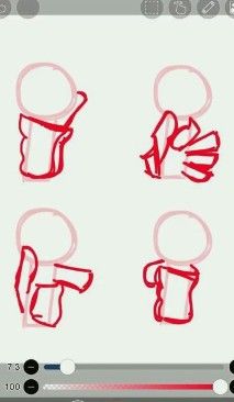 the screen shows how to draw hands and fingers with red marker on white paper,