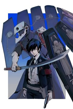 an anime character holding two swords in his hands