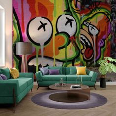 Large-Scale Graffiti Art creates impactful wall statements with bold street art murals. Designed to make a powerful impression, these murals feature dynamic designs and vibrant colors that transform your space. Perfect for living rooms, bedrooms, and creative studios, they seamlessly blend urban flair with modern decor. Their large-scale format allows the intricate graffiti designs to stand out, reflecting the spirit of street art while adding a creative edge to your walls. Graffiti Room, Crib Ideas, Nail Room, Pop Art Design, Graffiti Wall Art, Air Brush, Pastel Pink Aesthetic, Art Kitchen, Graffiti Wall