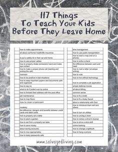 a list with the words 11 things to teach your kids before they leave home on it