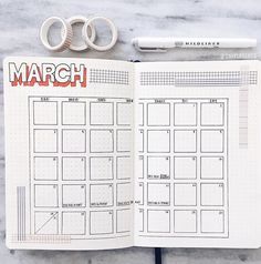 Bullet Journal Titles, Bullet Journal Monthly Spread, Dot Journals