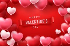 valentine's day background with lots of heart shaped balloons