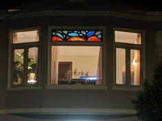 an open window in a house at night