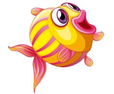 a yellow and pink fish with big eyes