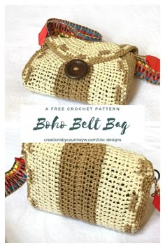 two bags made out of woven material with buttons