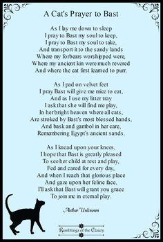 a cat's prayer to basi with the poem written in black and white