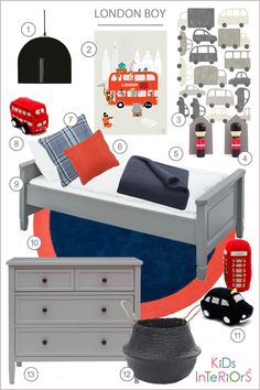 baby kids children girls boys interior styling boards London Nursery, Bus Poster, London Room, Bedroom Kid, London Theme, Themed Kids Room, Kids Interior Design