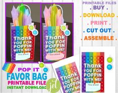 printable thank you for pop - up bags with rainbow colors