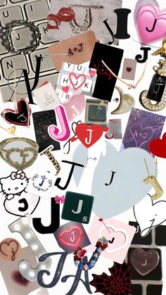 a collage of different types of letters and numbers with hearts on the letter i