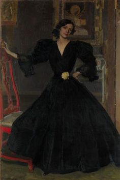 a painting of a woman in a black dress