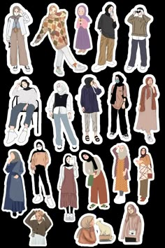 various stickers of people in different outfits