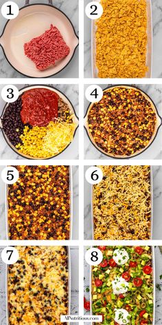 the steps to make an enchilada casserole with beans and corn