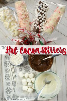 homemade hot cocoa stirrers with marshmallows and chocolate