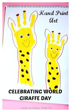 a hand and foot art poster with the words celebrating world giraffe day on it