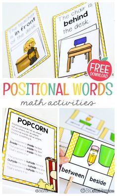 Positional words are a great skill to teach that allows students to be up and moving around with a purpose. This activity will do just that and it includes a FREE printable. Follow Mrs. Jones' Creation Station for more ​ ​lessons that will get your students moving. Preschool Math Curriculum, Positional Words Activities, Positional Words, Math Patterns, Preschool Rooms, Speech Therapy Games, Phonics Rules