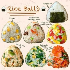 rice balls with different toppings on them