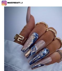 Royal Blue And Grey Nails, Blue Rose Gold Nails, Navy Blue And Cream Nails, Navy Blue And Blush Pink Nails, Denim Inspired Nails, Rose Gold And Blue Nails, Nude And Navy Nails, Navy Blue Nail Ideas For Prom, Navy Acrylic Nail Designs