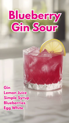 Blueberry Gin Sour Blueberry Gin Sour, Alcohol Punch, Gin Drink Recipes, Blueberry Gin, Frozen Cocktail, Gin Sour, Gin Recipes, Gin Cocktail Recipes