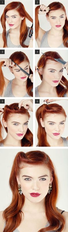 7 Easy Retro Hair Tutorials from Pinterest Victory Roll Hair, Lazy Girl Hairstyles, Retro Hairstyles Tutorial, Retro Hairstyles, Party Hairstyles