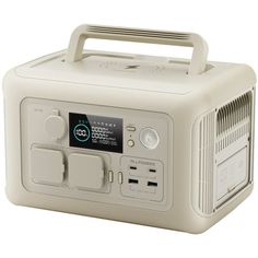 the radio is white and has buttons on it