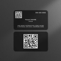 two black and white business cards with qr code