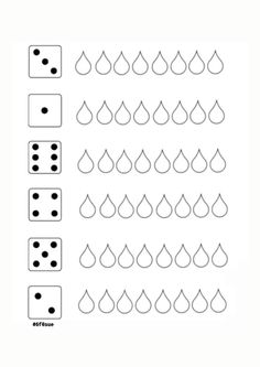 the printable worksheet shows how to draw water drops and numbers on paper