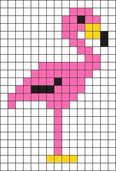 a cross stitch pattern with a pink flamingo in the center and black dots on it