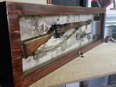 Hunting Bow Holder, Diy Display Case, Storage Display Ideas, 303 British, Cave Diy, History Room, Western Hunting, Shadow Box Display Case, Diy Console