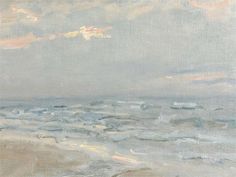 an oil painting of the ocean and sky