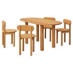 a wooden table and four chairs are shown