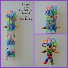 four different pictures of colorful hair clips hanging on a wall with text overlay that says looped by me