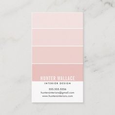 a pink business card with the words hunter wallace interior design on it