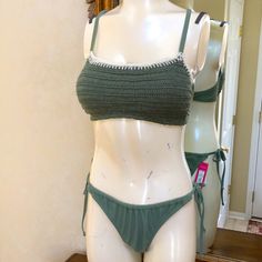 New Women’s 2 Piece Swim Suit. Size D/Dd Crochet Top And Size L (8-10) Bikini Bottom. Sage Green. Top Has An Off White Edge Around Top. Cross Cross Back And Tie. Brand: Xhilaration. Sage Green Top, Crochet Swim, Crochet Inspo, Swimming Outfit, Green Top, Swim Suit, New Woman, Sage Green, Womens Swim