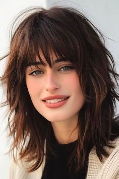 35 Stunning Medium-Length Hairstyles with Bangs - The Hairstyle Edit Medium Hair Cuts For Women With Bangs, Medium Hair Cuts With Bangs, Medium Shag Haircuts, Thick Hair Styles Medium, Natural Wavy Hair, Haircuts For Medium Hair, Haircuts With Bangs