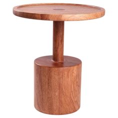 a small wooden table with two legs and a circular top on the bottom is made out of wood