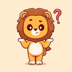 a cartoon lion with a question mark on it's chest