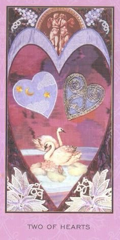 two of hearts with swans in the middle