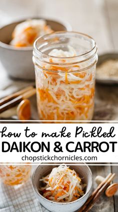 an easy japanese pickled daikon and carrot salad in a mason jar with chopsticks