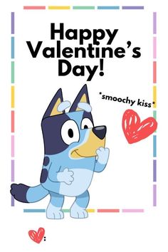 a cartoon dog holding a heart with the words happy valentine's day