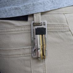 there is a belt that has some keys in the back pocket on someone's pants