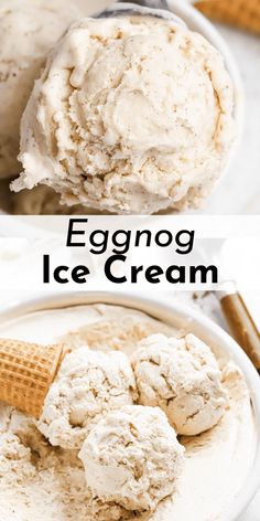 eggnog ice cream in a bowl with scoops